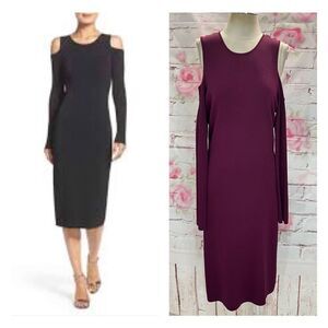 Eliza J Women's Cold Shoulder Midi Sweater Burgundy Dress Size L
